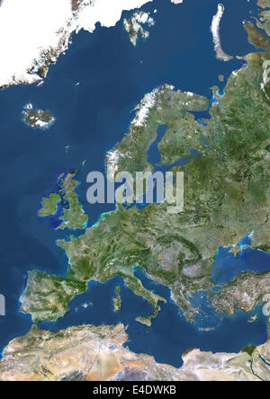 Europe, True Colour Satellite Image. True colour satellite image of Europe. This image in Lambert Conformal Conic projection was Stock Photo