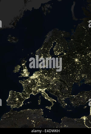 Europe At Night, True Colour Satellite Image. True colour satellite image of Europe at night. This image in Lambert Conformal Co Stock Photo