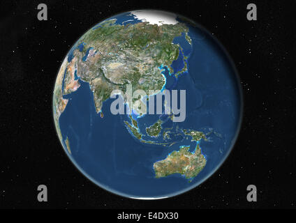 Globe Centred On Asia And Oceania, True Colour Satellite Image. True colour satellite image of the Earth centred on Asia and Oce Stock Photo