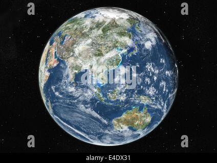 Globe Centred On Asia And Oceania, True Colour Satellite Image. True colour satellite image of the Earth centred on Asia and Oce Stock Photo