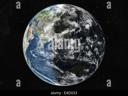 Globe Centred On Asia And Oceania, True Colour Satellite Image. True colour satellite image of the Earth centred on Asia and Oce Stock Photo