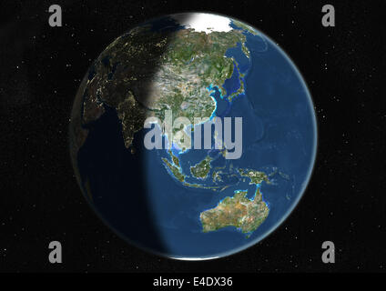 Globe Centred On Asia And Oceania, True Colour Satellite Image. True colour satellite image of the Earth centred on Asia and Oce Stock Photo