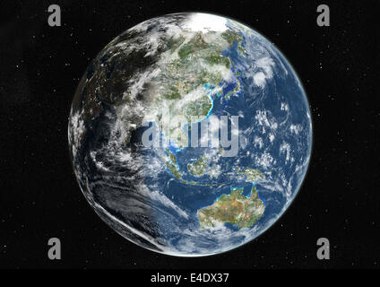 Globe Centred On Asia And Oceania, True Colour Satellite Image. True colour satellite image of the Earth centred on Asia and Oce Stock Photo