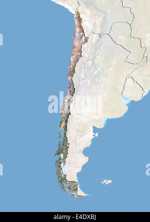 Chile, Satellite Image With Bump Effect, With Border and Mask Stock Photo