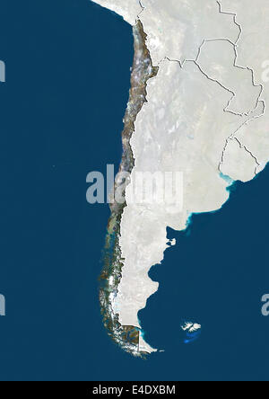 Chile, True Colour Satellite Image With Border and Mask Stock Photo