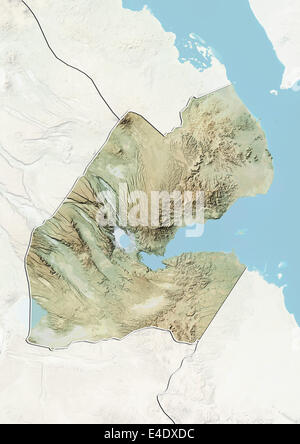 Djibouti, Relief Map With Border and Mask Stock Photo