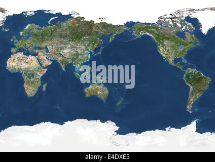 Whole Earth Centred On Pacific Ocean, True Colour Satellite Image. True colour satellite image of the whole Earth centred on the Stock Photo