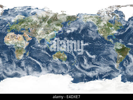 Whole Earth Centred On Pacific Ocean, True Colour Satellite Image. True colour satellite image of the whole Earth centred on the Stock Photo