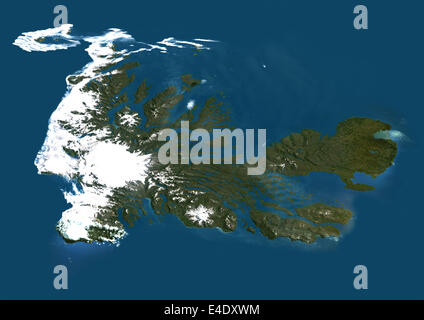 Kerguelen Islands, Southern Indian Ocean, True Colour Satellite Image. True colour satellite image of the Kerguelen Islands (Fra Stock Photo