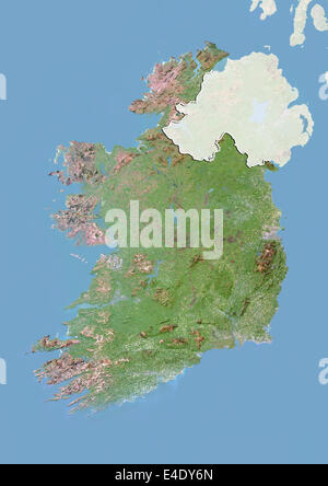 Ireland, Satellite Image With Bump Effect, With Border and Mask Stock Photo