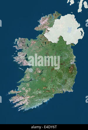 Ireland, True Colour Satellite Image With Border and Mask Stock Photo