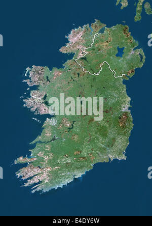 Ireland and Northern Ireland, True Colour Satellite Image With Border Stock Photo