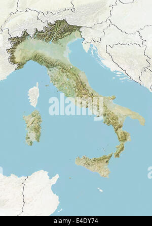 Italy, Relief Map With Border and Mask Stock Photo