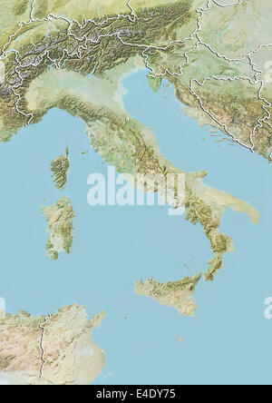 Italy, Relief Map With Border Stock Photo