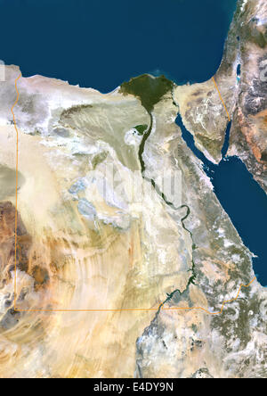 Egypt, True Colour Satellite Image With Border. Egypt, true colour satellite image with border. North is at top. In the center o Stock Photo