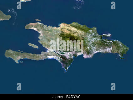 Dominican Republic and Haiti, True Colour Satellite Image With Border ...