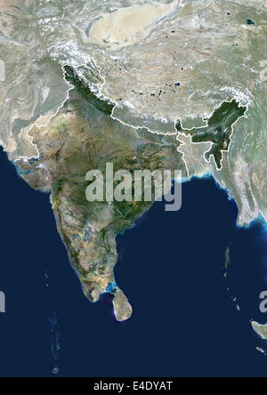 India, True Colour Satellite Image With Mask And Border. India, true colour satellite image with mask and border. This image sho Stock Photo