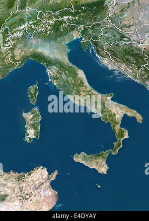 Italy, True Colour Satellite Image With Border Stock Photo