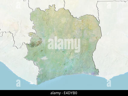Ivory Coast, Relief Map With Border and Mask Stock Photo