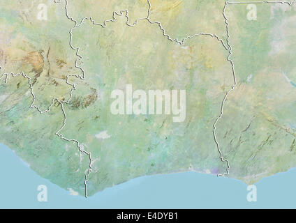 Ivory Coast, Relief Map With Border Stock Photo