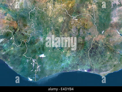 Ivory Coast, True Colour Satellite Image With Border Stock Photo