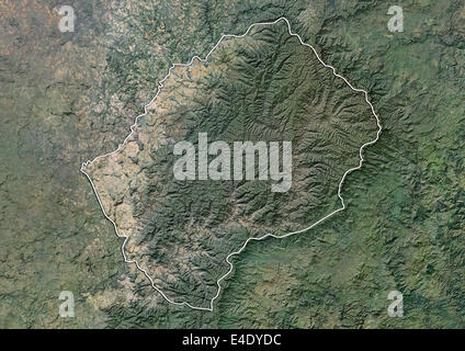 Lesotho, Satellite Image With Bump Effect, With Border Stock Photo