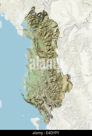 Albania, Relief Map With Border and Mask Stock Photo