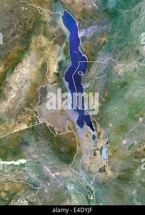 Malawi, True Colour Satellite Image With Border Stock Photo