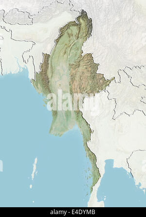 Myanmar, Relief Map With Border and Mask Stock Photo