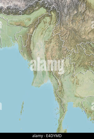 Myanmar, Relief Map With Border Stock Photo