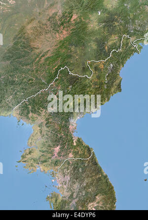 North Korea, Satellite Image With Bump Effect, With Border Stock Photo