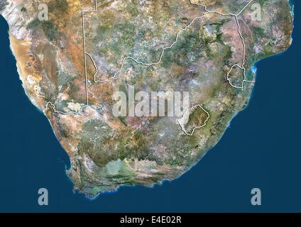 South Africa, True Colour Satellite Image With Border Stock Photo