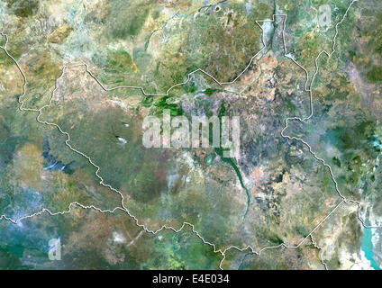 South Sudan, True Colour Satellite Image With Border Stock Photo