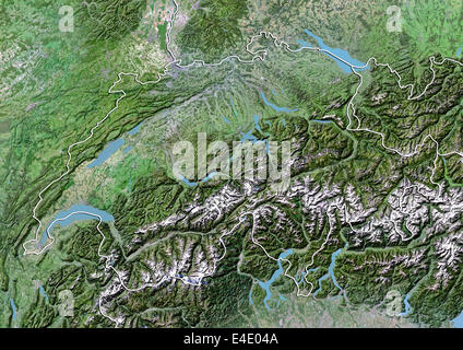 Switzerland, Satellite Image With Bump Effect, With Border Stock Photo