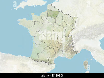 France and the Region of Picardy, Relief Map Stock Photo