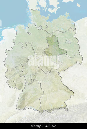 Germany and the State of Saxony-Anhalt, Relief Map Stock Photo