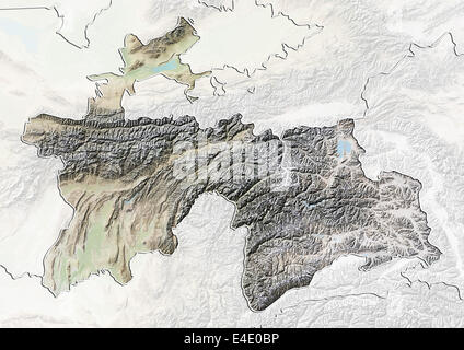Tajikistan, Relief Map with Border and Mask Stock Photo