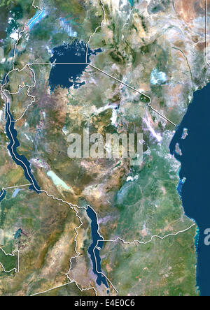 Tanzania, True Colour Satellite Image With Border Stock Photo