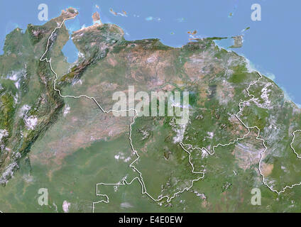 Venezuela, Satellite Image With Bump Effect, With Border Stock Photo