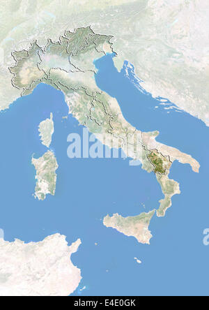 Italy and the Region of Basilicata, Satellite Image With Bump Effect Stock Photo