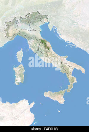 Italy and the Region of Marche, Satellite Image With Bump Effect Stock Photo