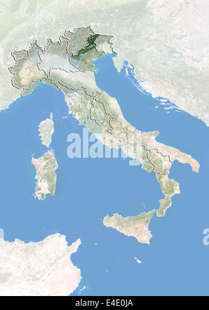 Italy and the Region of Veneto, Satellite Image With Bump Effect Stock Photo