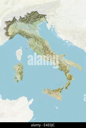 Italy, Relief Map With Boundaries of Regions Stock Photo