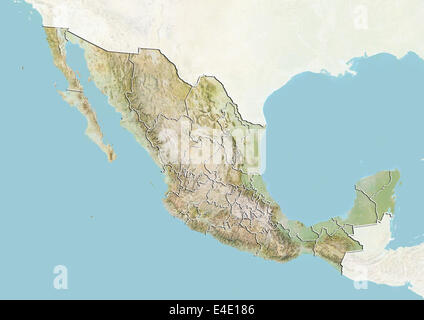 Mexico, Relief Map With State Boundaries Stock Photo - Alamy