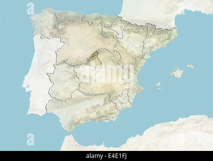 Spain and the Region of Madrid, Relief Map Stock Photo