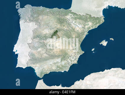 Spain and the Region of Madrid, True Colour Satellite Image Stock Photo