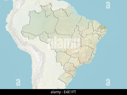 Brazil and the State of Rio Grande do Norte, Relief Map Stock Photo