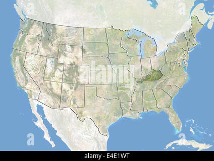 United States and the State of Kentucky, Satellite Image With Bump Effect Stock Photo