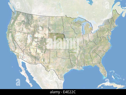 United States and the State of Nebraska, Satellite Image With Bump Effect Stock Photo