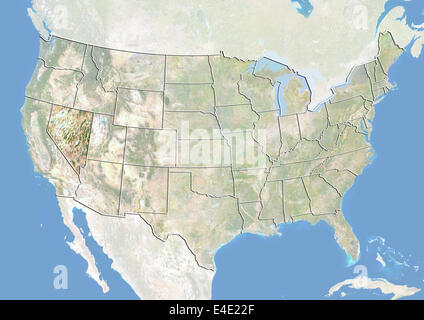 United States and the State of Nevada, Satellite Image With Bump Effect Stock Photo